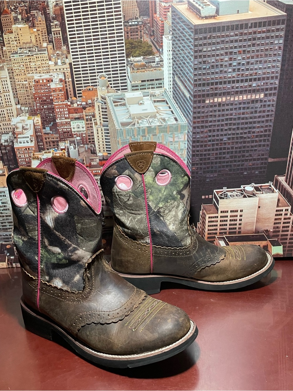 Ariat Fatbaby Western Camo Brown Leather Ranch Cowboy Boots 10006854 Womens 10 B - Picture 8 of 11